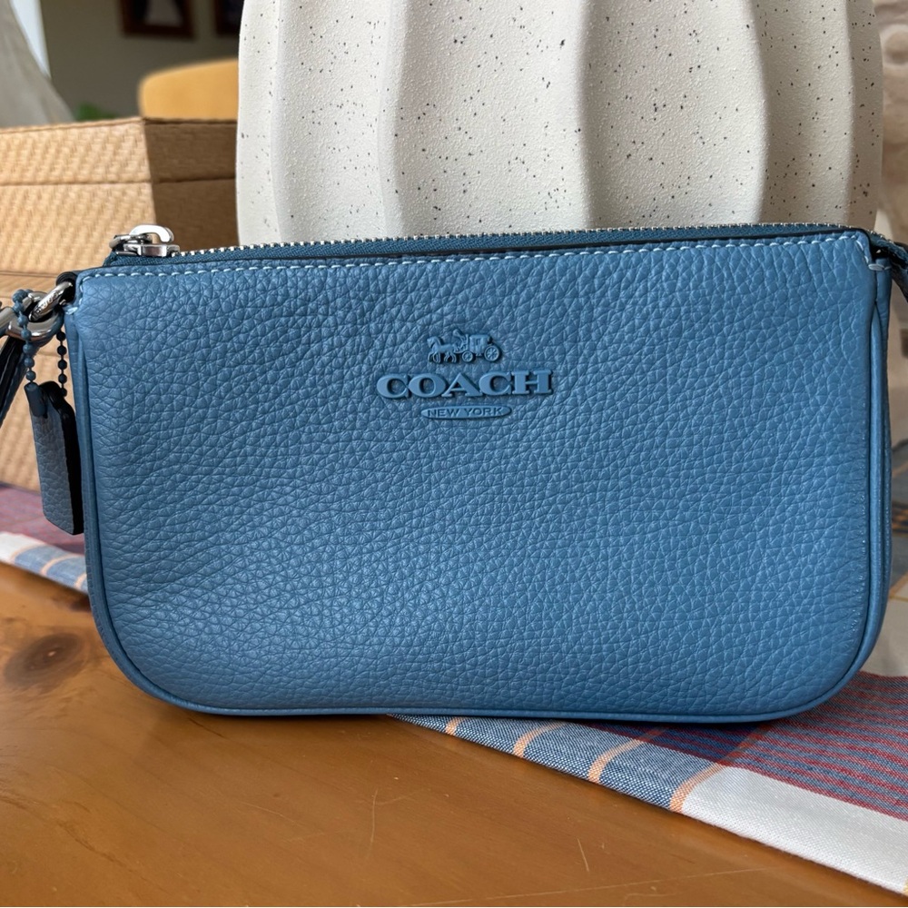 Coach Pebble Leather Wristlet in Blue